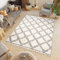 TAPISO Boho Fringes Teppich Hochflor Langflor Shaggy Fransenteppich Creme Dunkelgrau Karo Gitter Diamant Modern ÖKOTEX 140 x 200 cm