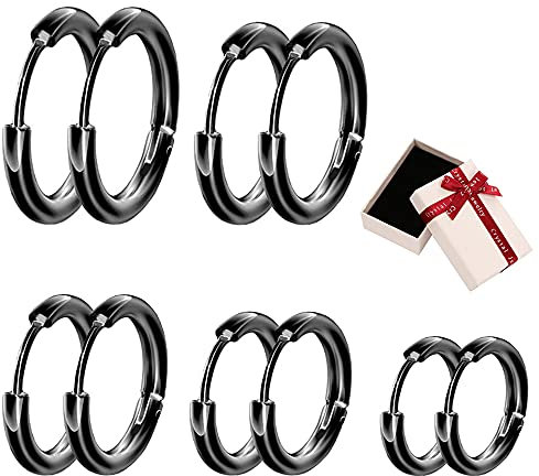 Xihuimay 5 Pairs Titanium Steel Earrings Round Wire Earrings Hooks Loop Drop Dangles Set 16mm Huggie Hoop Leverback Earring Hooks Cartilage Tragus Lever Earrings Post for Women Men, Black