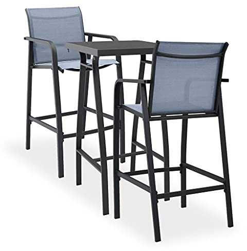 vidaXL Gartenbar Set 3-TLG. Theke Bar Tresen Gartentheke Bartisch Stehtisch Barhocker Barstuhl Gartenmöbel Gartenset Sitzgruppe Schwarz Grau