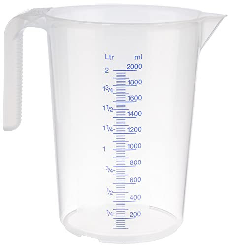 APS Messbecher 2 Liter, Ø 15 x H: 20,5 cm, Kunststoffbecher mit geprägter Maßskalierung außen, offener Griff, l-/ml-Einteilung, spülmaschinengeeignet