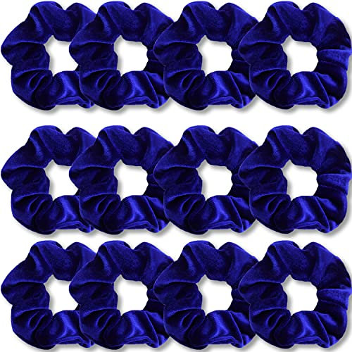 IVARYSS Elastici per capelli blu reale, in morbido velluto di alta qualità, elastici spessi in tinta unita, accessori per capelli per donne e ragazze, confezione da 12