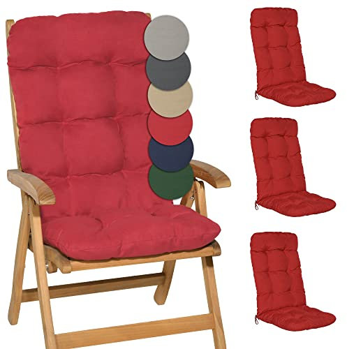 Beautissu Set di 4 Cuscini per Sedia a Sdraio Flair HL 120x50x8cm Extra Comfort per sedie reclinabili, spiaggine e poltrone - Rosso