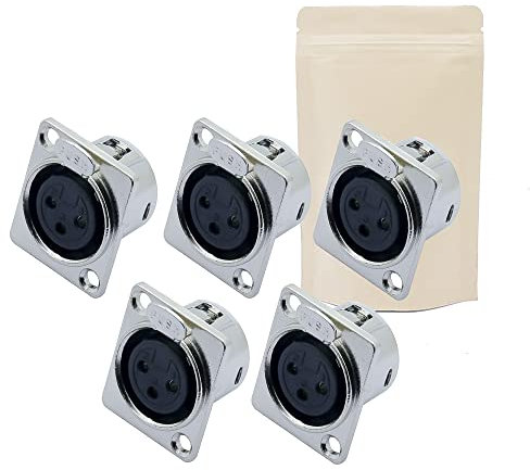 5 x Base hembra XLR 3 pines para soldar con bloqueo, caja Sono