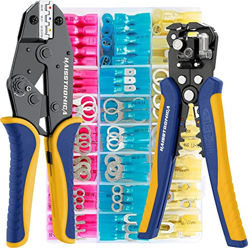 haisstronica Crimping Tool for Heat Shrink Connectors Set with 280PCS AWG 20-10 Marine Grade Heat Shrink Wire Connectors and Wire Stripper