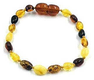 Amber Jewelry Shop Bracelet/Bracelet de cheville en ambre baltique naturel - Perles d'ambre véritable faites à la main - Noué entre les perles 14cm