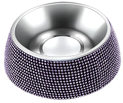 Hundenäpfe, Edelstahl-Futternäpfe mit glitzernden Strasssteinen, Haustiernäpfe, Futternäpfe, Wasser-Futterspender mit Rutschfester (320 ml, 1 Stück, lila)