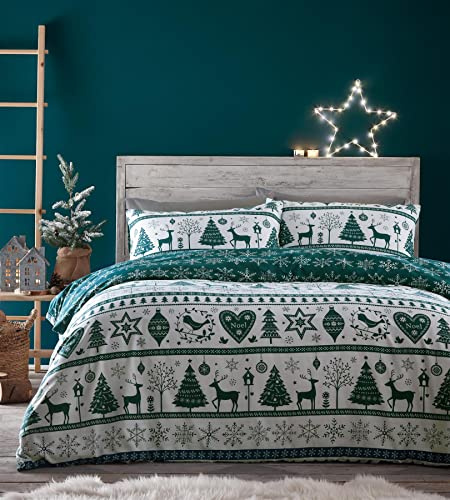 Portfolio Home Festive Noel Teal Green Duvet Cover Set, 3 pieces, Christmas Kingsize Bedding, PNOED3C