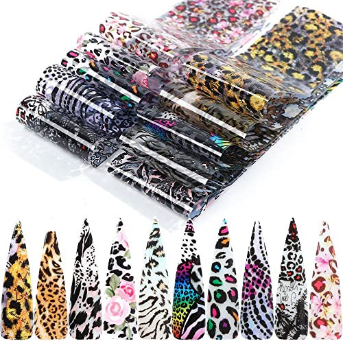 2Packs Holographic DIY Manicure Nail Art Foils Nail Art Decoration Starry Paper Leopard Print Nail Sticker Water Transfer Decal