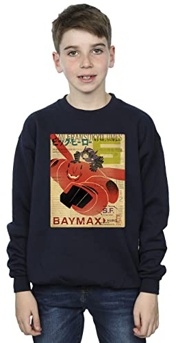 Disney Boys Big Hero 6 Baymax Flying Baymax Newspaper Sweatshirt Navy Blue 9-11 Years