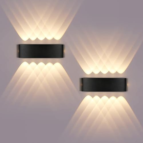 CANMEIJIA Up and Down Lights Outdoor,3000K 10W IP44 Waterproof Up and Down Wall Lights Black Outdoor Wall Lights 2 Pack,LED Wall Light Bathroom Wall Light Aluminium for Garden,Bedroom,Hallway,Stairs
