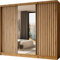 Moderner Kleiderschrank Schwebetürenschrank mit Spiegel und Holzlamellen 100 150 200 cm - Kleiderschrank für Schlafzimmer mit Schwebetüren - Kleiderstange - 240 cm - Eiche Artisan / Weiße Lamellen
