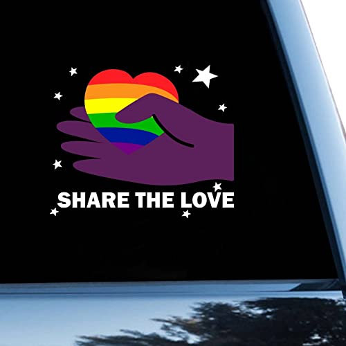 Share The Love Rainbow Heart Sticker, LGBT Pride Vinly Decal for Cars Laptops, Windows, Walls, Fridge, Toilet And More,6 inch