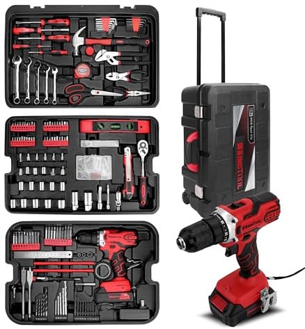 KingTool Werkzeug-Set für Zuhause, 286-teilig, mit Rollwerkzeugkasten, Mechaniker-Werkzeug-Sets mit max. 21 V Akku-Bohrmaschine, perfekt für Hausbesitzer, Heimwerker, Heimwerker