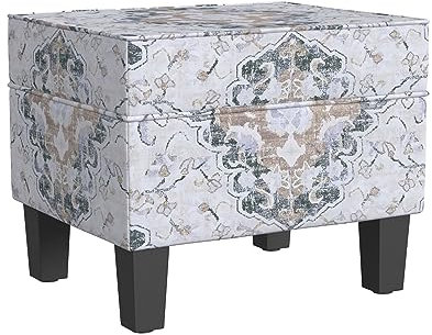 HomePop Home Decor |K7646-A862 | Upholstered Modern Rectangular Storage Ottoman | Hinged Lid Ottoman with Storage for Living Room & Bedroom, Antiqued Ebony Cream
