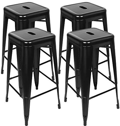 XDAILUYYDS Barhocker 4er Set, Metall-Barhocker Stapelbar Barstühle, Moderne Vintage Industrial Metallstühle Küchenstühle, Hochstuhls (C-4pcs/schwarz)
