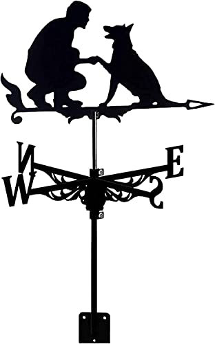 Wetterfahne Edelstahl Windfahne Schwarz Mode Mann und Hund Wetterfahne Bauernhaus Garten Terrasse Hof Dach Ornament Dekoration Wetterfahnen