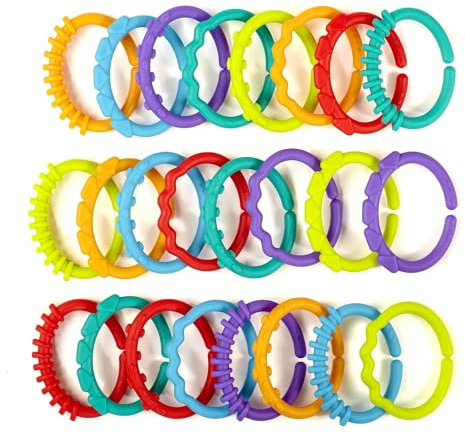 24 Piezas Juguetes Enlazados Dentición Del Bebé, Anillos Juguete Cochecitos, Ganchos Juguetes Bebé, Juguetes Para Niños Pequeños, Sonajeros Enlazados Para Bebés(Estilo Color Aleatorio)