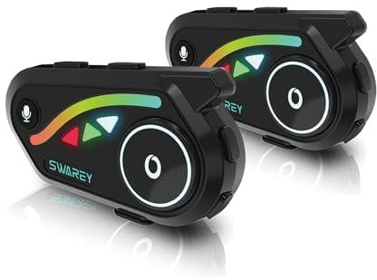 SWAREY Motorrad Intercom, Motorrad Headset mit Musik Sharing, DSP&CVC Geräuschunterdrückung, FM Radio, IP67 wasserdichte Helm Headset für bis zu 2 Motorräder in Reichweite von 1000m (2 Stück)
