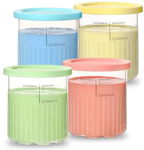 Ninja Creami Deluxe Pint Containers - Fit for CN501CO NC501 NC500, 11-in-1, 24oz XL - 4 Pack, Dishwasher Safe, BPA Free