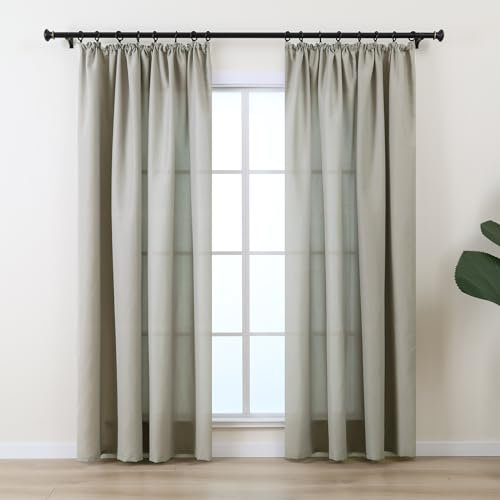 L.Z.E Gardinen Vorhänge Grau mit Kräuselband, Sichtschutz Lichtdurchlässige Gardine Vorhang für Schlafzimmer Wohnzimmer, Dünne Baumwolloptik Stores für Schiene Schienensystem, 245 cm Lang, Blickdicht