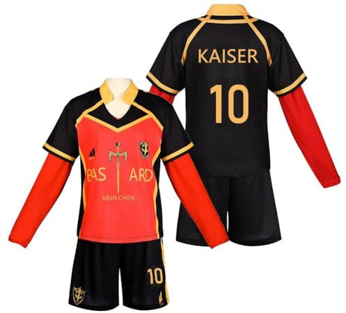 LJFIWY Japanisches Anime Blue Lock Cosplay Kostüm Outfit Deutschland Team Schwarz Rot Fußball Trikot Sportbekleidung Uniform Trainingsanzug Trainingsanzüge für Teenager Erwachsene, Nr. 10, S