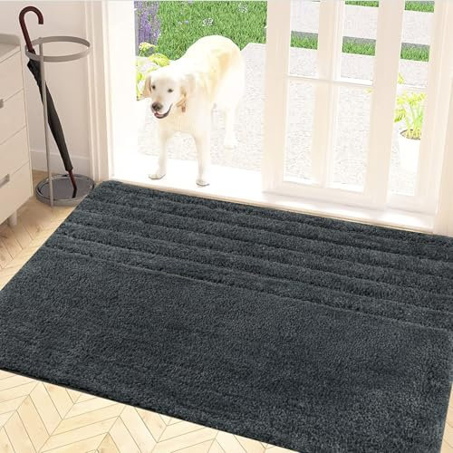 Bazasa Fußmatte rutschfeste Schmutzfangmatte Maschinenwaschbare Eingangteppich Wasserabsorbierende Türmatte Sauberlaufmatte für Hund, Haustür & Flur (50×80cm, Dunkelgrau)
