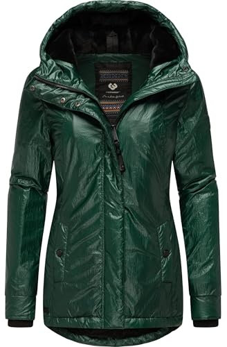 Ragwear Damen warme Shiny Winterjacke in glänzender Opitk mit kuscheliger Kapuze Monadde Bling YOUMODO Green Gr. XXL