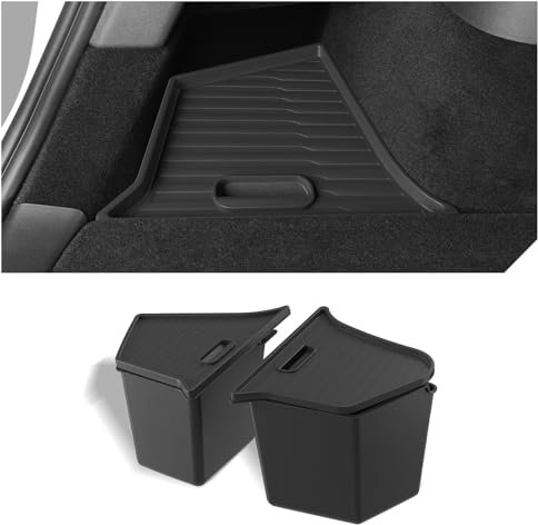 LUCKEASY For Tesla Model Y 2021-2024 Car Rear Trunk Corner Storage Boxes With Lids Organizers Side Storage Bins TPE 2pcs Interior Accessories(For US Version)