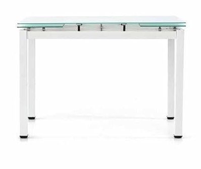 Dmora - Table Extensible, avec Structure en métal Blanc et étagère en Verre, 110x70x76