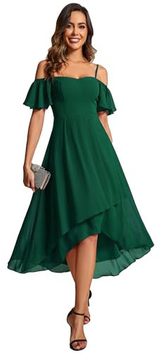 Ever-Pretty Women's Midi Evening Dress Ladies A-Line with Short Sleeve for Prom Wedding Guest Dress Dark Green 8UK