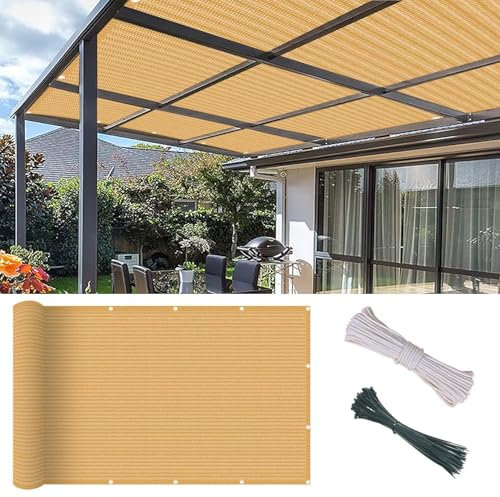 Toile Ombrage Exterieur 1.6 x 5.5 m, Légèrement Transparent, Vent, Protection UV, Couvert Végétal Toile Pergola avec Oeillets et Cordons, pour La Couverture Végétale, Jaune Sable