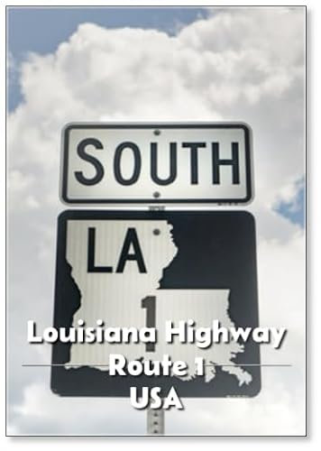 Kühlschrankmagnet mit hellen Wolken, ein Schild mit Aufschrift Louisiana Highway Route 1