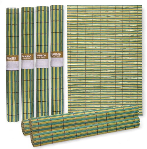 MIJOMA Bambus Platzmatten Set | 4 Stück 30x45cm | Platzdeckchen Tischsets | Robust, Pflegeleicht & Aufrollbar (Grün-Hellgrün)