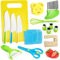Owyee Wooden Kids Kitchen Knifes-Toddler Safe Knives Set, Montessori Kitchen Tools Set for Real Cooking with Plastic Knives/Crinkle Cutter/Kids Cutting Board/Y-Peeler (17pcs)
