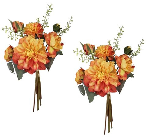 ICBOX Orange Dahlia Peonies Artificial Flowers 2 Bouquets Dahlia Combo Peony Silk Flowers 18stems Faux Flowers for Vase Home Tables Wedding Bouquets Centerpieces Bridal Shower Decor (Orange)