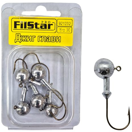 PRO FILSTAR 5 Stück Jigköpfe 15g mit Angelhaken N3/0 - Gummifisch Jigkopf