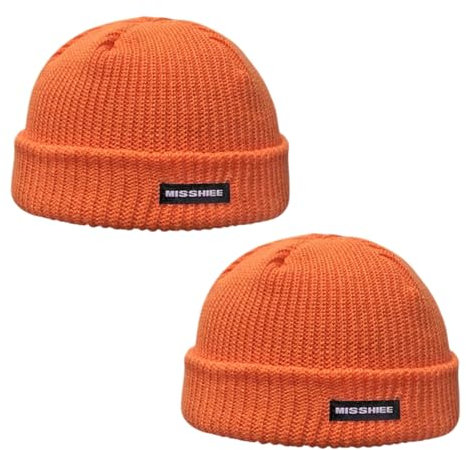 TUONYIS 2 Stück orangefarbene Beanie-Mütze, Fischermütze, gestrickte Wintermütze, Unisex, warme Wollmütze, kalte Mütze, Wintermütze, warme Wintermütze für Spaziergänge, Radfahren, Wandern