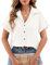 Heekpek Women's White Cotton Blouses Shirts Ladies Summer Top Short Sleeve Button Down V-Neck Loose Fit Casual Tee Shirts, S