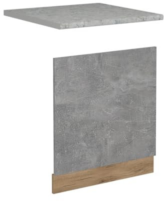 Vicco Geschirrspülblende R-Line, Geschirrspüler Fronttür, Beton, 60 cm, AP Marmor
