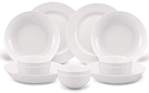 FYZLOIPU Service de Table 40 pièces en Porcelaine Blanche Pure, Assiettes à dîner, Vaisselle en Porcelaine Tendre, Bols, Assiettes à Soupe, saucière, Assiette Ovale, Service pour 6