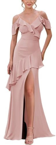 KURFACE Abito da damigella d'onore con spalle scoperte, abito da damigella d'onore, senza maniche, abito da sera formale, Rosa antico, 44
