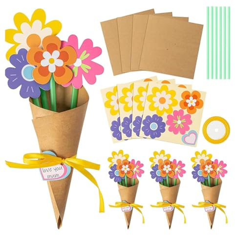 Lipwort 24pcs Muttertag Blumen Basteln für Kinder, Blumenstrauß Papier Bastelset, DIY Blumenstrauß Grußkarten, Kartenherstellung Kits für Kinder, für Geschenk Schule Klassenzimmer Home Fun Aktivitäten