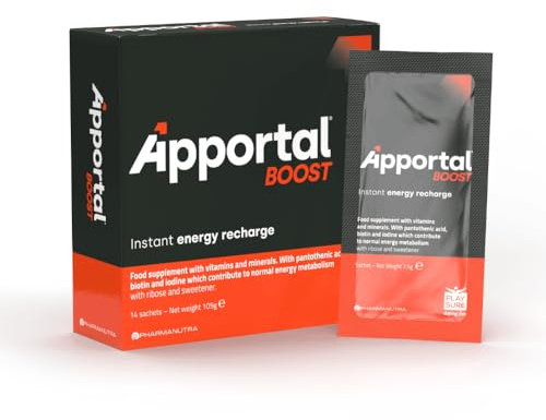 Apportal Boost, Integratore con 22 nutrienti in ogni bustina, con Ferro, Magnesio e Vitamina C che contribuiscono alla riduzione di stanchezza e affaticamento, 14 bustine, Pharmanutra