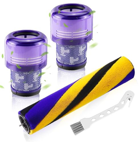 Rouleau à brosse de rechange pour Dyson V15 Detect Slim, 1 rouleau de brosse V15, 2 filtres HEPA, 1 brosse de nettoyage, brosse de sol à rouleaux souples, accessoires pour un nettoyage en profondeur