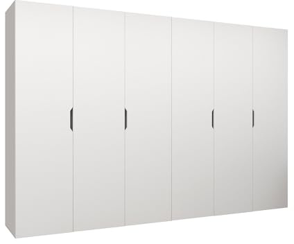 Mirjan24 Kleiderschrank mit Einlegeböden und Kleiderstange Midere 300, Vielseitiger Drehtürenschrank, Elegantes Kleiderschrank 6-türig (Weiß)
