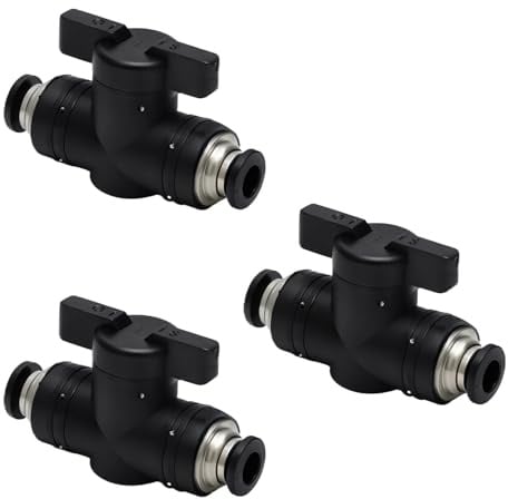 3 PCS Pneumatik Steckverbinder 6mm,Luftdurchfluss Regelventil | Pneumatischer Kugelhahn mit Schnellanschluss Absperrhahn Luftschlauchverschraubungen Schwarz für Heimwerkstatt,Auto,Industrie
