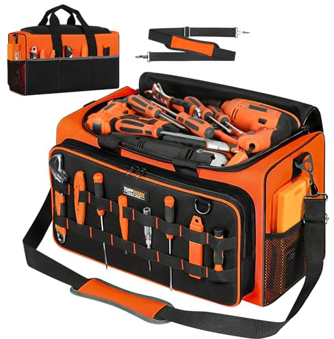 TUFFWORX Heavy Duty Large Tool Bag with Multiple Pockets, 50x27x30 cm | Multiple Pockets, Wide Open Design, Adjustable Shoulder Strap, Wear Resistant, Reinforced Base, 5 Anti-Slip Feet Pads