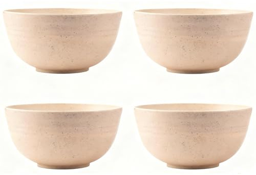 GZTFPQ Müslischalen 4er Set Beige, Weizenstroh BPA-frei mikrowellenfest | 4 bruchsichere Weizenstroh-Schüsseln, spülmaschinenfest, geeignet für Müsli, Suppe, Salat, Reis und tägliches Frühstück