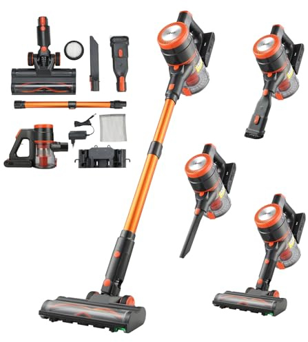 VEVOR Aspirateur Balai sans Fil à Aspiration Puissante 40 kPa, Aspirateur Laveur Rechargeable Anti-enchevêtrement avec Écran LED, Léger avec Autonomie de 47 Minutes, pour Tapis Poils Sols Durs