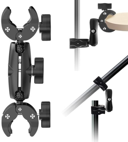 Double Super Pince Fixation Support avec Bras Articulé pour Moto Guidon